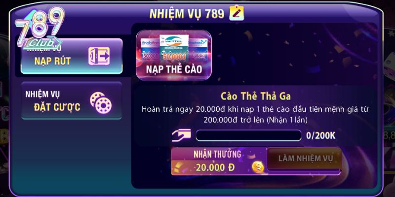 Thưởng nạp tiền khi thực hiện thanh toán bằng thẻ cào